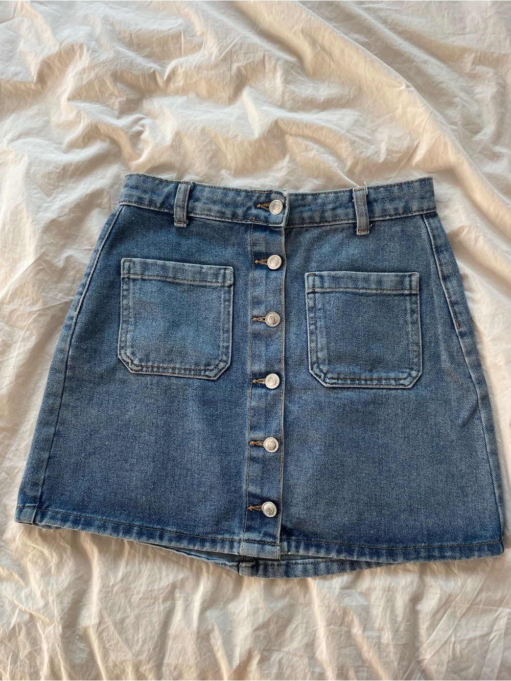 Denim&Co Front-Button Mini Skirt in Blue Wash